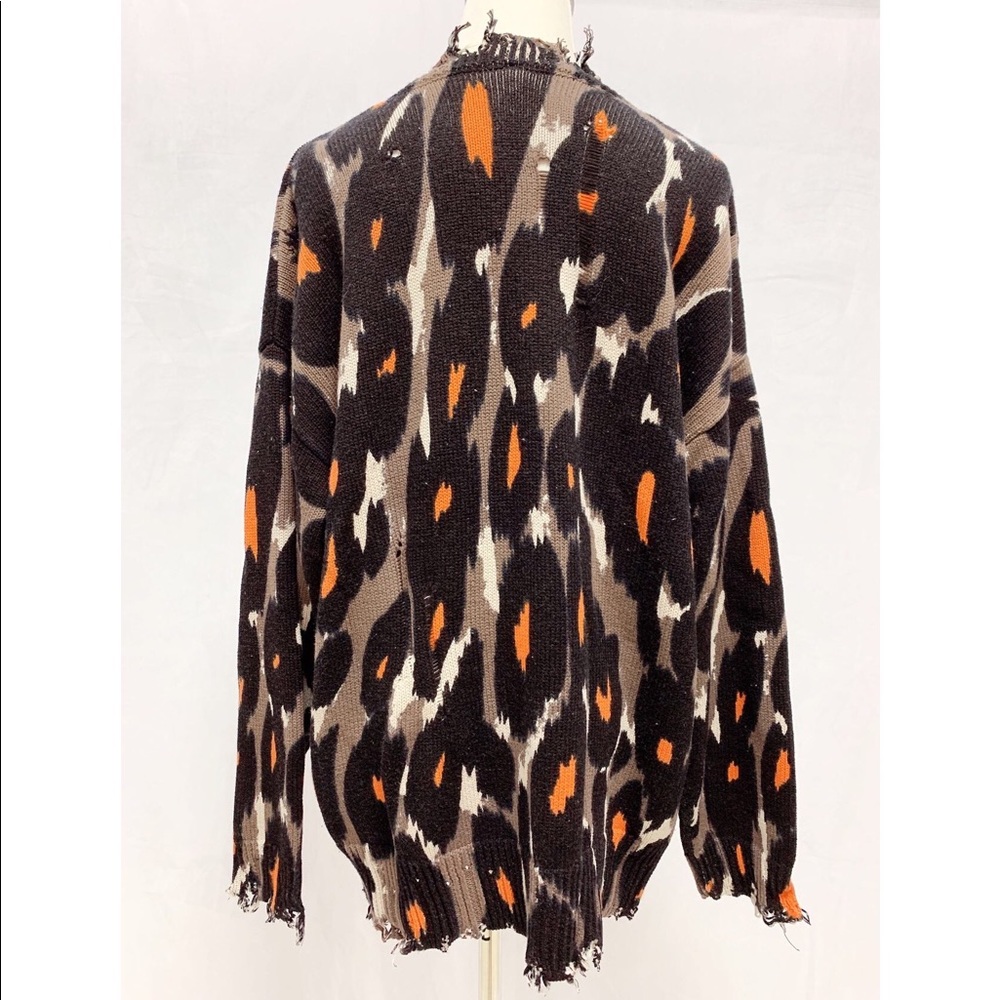 R13 Black and Brown Leopard Oversized Long Sleeve Crewneck Sweater Size M - Picture 5 of 8